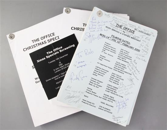 Ricky Gervais and Stephen Merchants BBC comedy series, The Office - the pilot episode shooting script signed by members of the cast